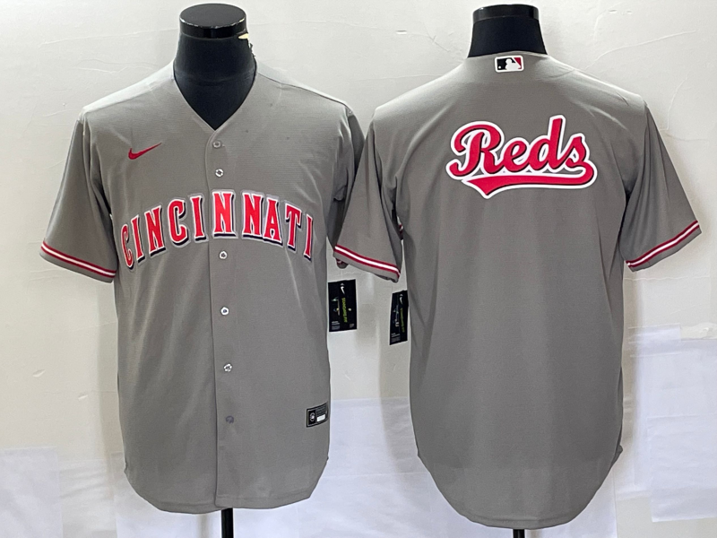 Men's Cincinnati Reds Gray Team Big Logo Cool Base Stitched Baseball Jersey
